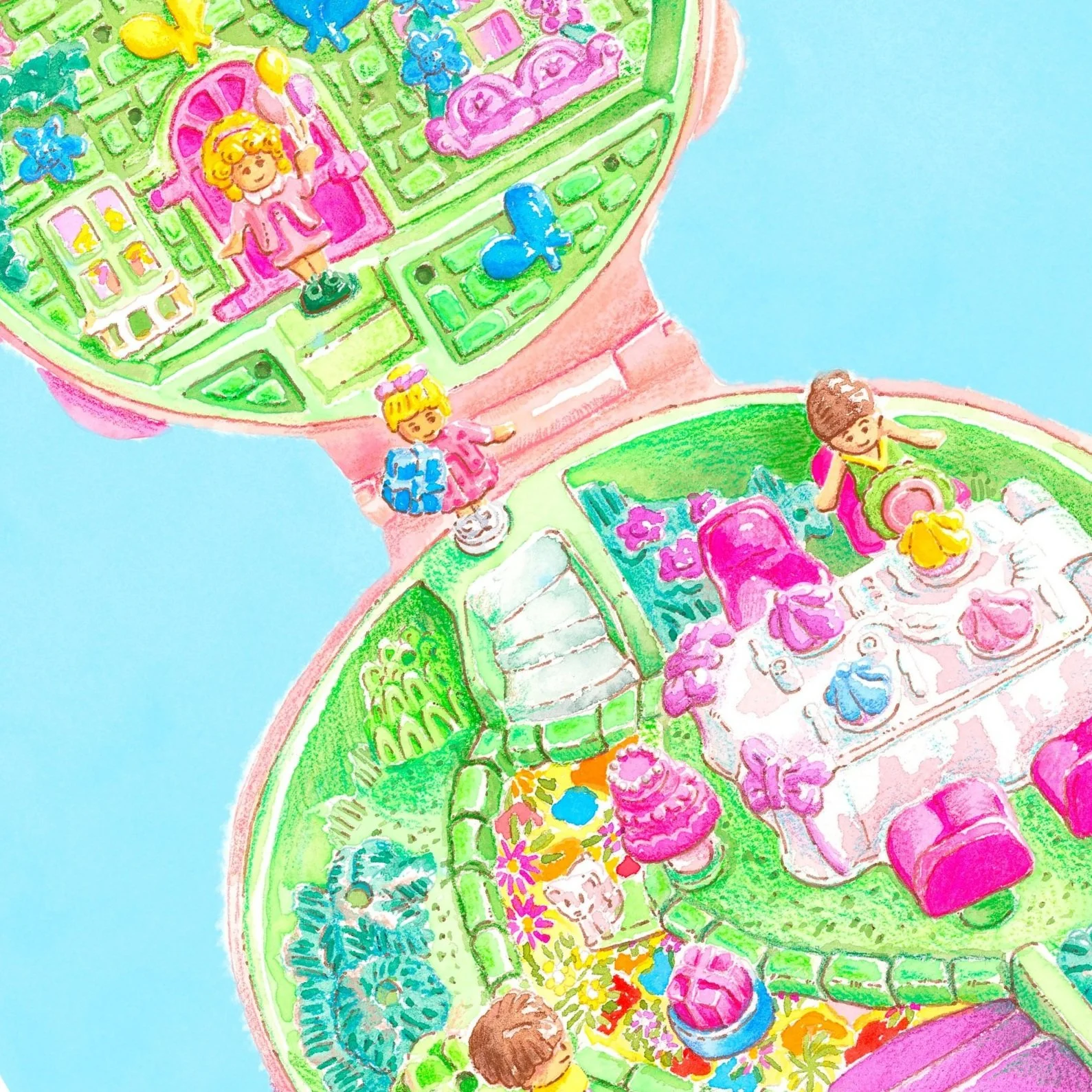 Polly Pocket Inspired Art Print - Nostalgic Tea Party Scene